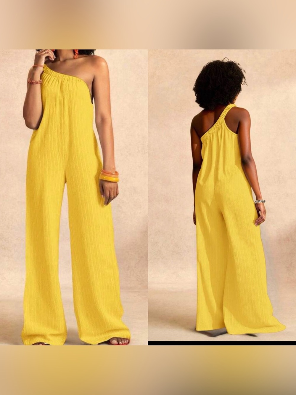 One-Shoulder Wide-Leg Jumpsuit - Yellow